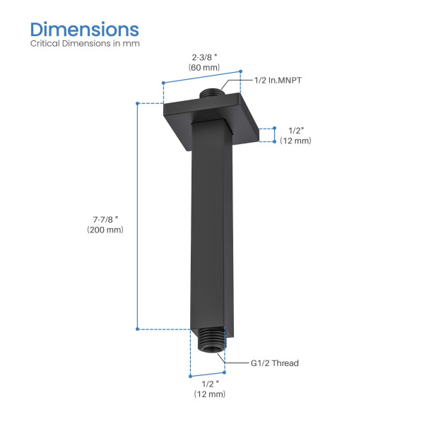 KIBI SA0802MB Cube 8" Ceiling Mounted Shower Arm