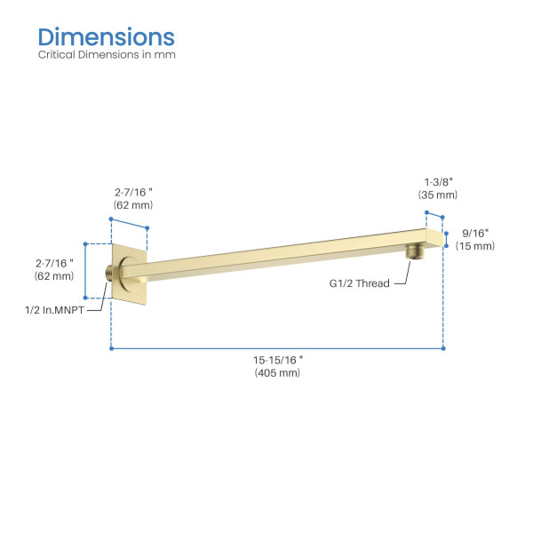 KIBI SA1602BG Cube 16" Wall Mounted Shower Arm