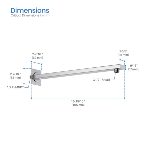 KIBI SA1602CH Cube 16" Wall Mounted Shower Arm