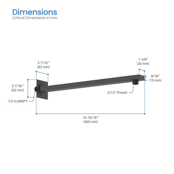 KIBI SA1602MB Cube 16" Wall Mounted Shower Arm