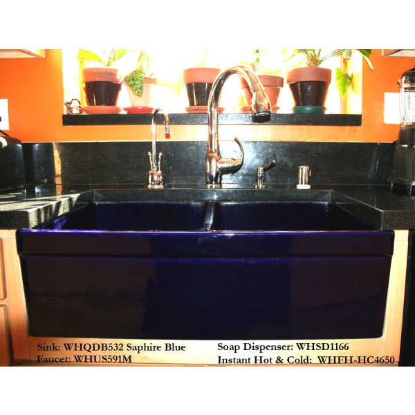 Whitehaus WHQDB532 Double Bowl Fireclay 33'' Farmhouse Apron Kitchen Sink