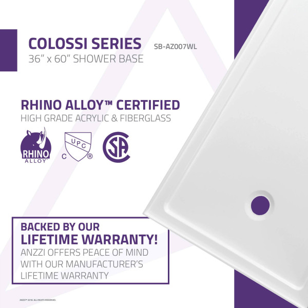Anzzi SB-AZ007WL Colossi Series 60 in. x 36 in. Shower Base in White
