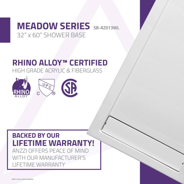 Anzzi SB-AZ013WL Meadow Series 60 in. x 32 in. Shower Base in White
