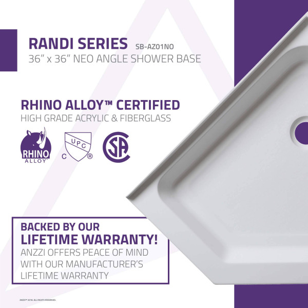 Anzzi SB-AZ01NO Randi 36x36" White Neo-Angle Double Threshold Shower Base