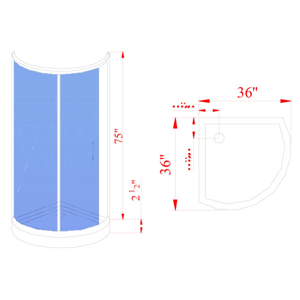 Aston Global SD908-TR-..-36-5 Semi-Frameless Round Shower Enclosure w/ Base