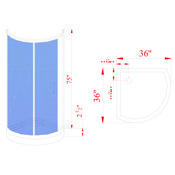 Aston Global SD908-TR-..-40-5 Semi-Frameless Round Shower Enclosure w/ Base