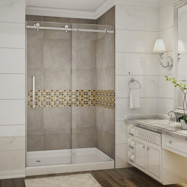 Aston SDR976-TR-..-48-10-L Sliding Shower Door With Base and Left Drain