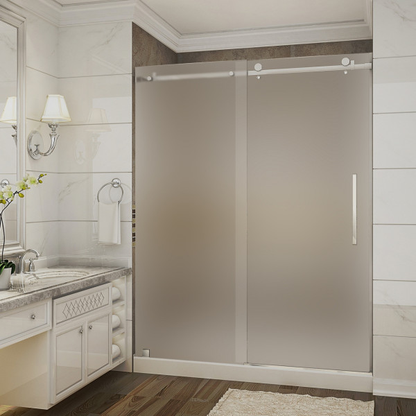 Aston SDR976F-TR-..-60-10-R Moselle Frosted Shower Door w/ Base Right Drain