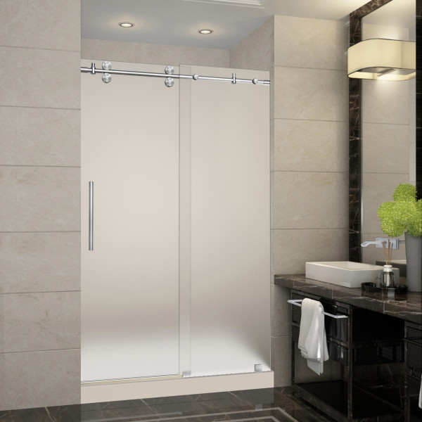 Aston SDR978F-TR-..-48-10-L Langham Frosted Shower Door w/ Shower Left Base