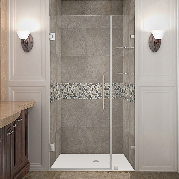 Aston SDR990-..-37-10 Nautis Frameless Hinged Shower Door w/ Glass Shelves