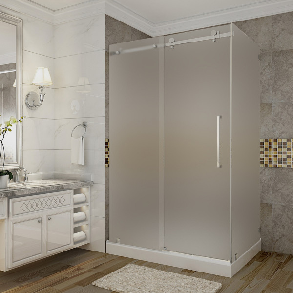Aston SEN976F-TR-..-48-10-R Frosted Sliding Shower Door w/ Base Right Drain