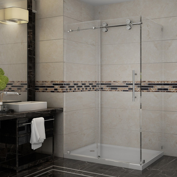 Aston SEN979-TR-..-48-10-L Frameless Sliding Shower Enclosure w/ Left Base