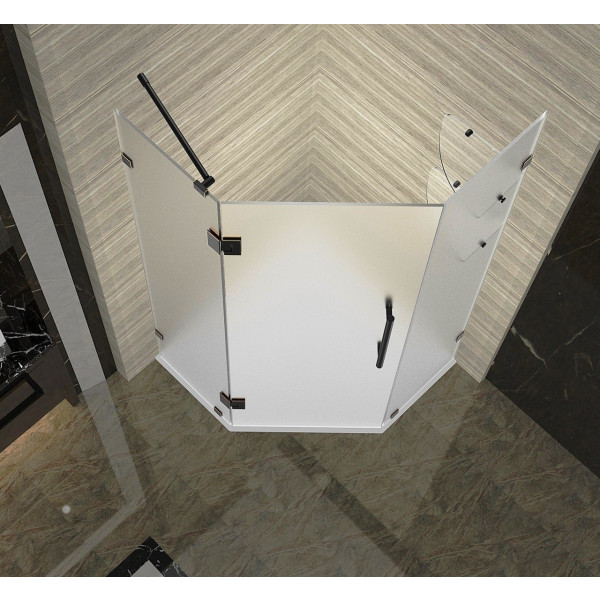 Aston SEN991f-..-42-10 Frosted Neo-Angle Shower Enclosure w/ Glass Shelves