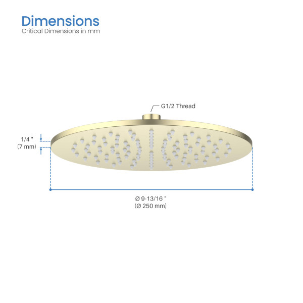 KIBI SH1002BG Circular 10" Metal Thin Profile Rain Shower Head 1.75 GPM