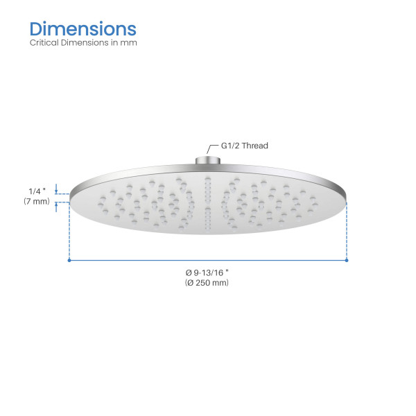 KIBI SH1002BN Circular 10" Metal Thin Profile Rain Shower Head 1.75 GPM