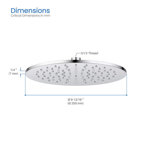 KIBI SH1002CH Circular 10" Metal Thin Profile Rain Shower Head 1.75 GPM