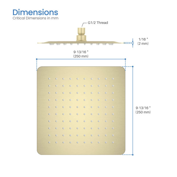 KIBI SH1003BG Cube 10" Metal Ultra Thin Profile Rain Shower Head 1.75 GPM