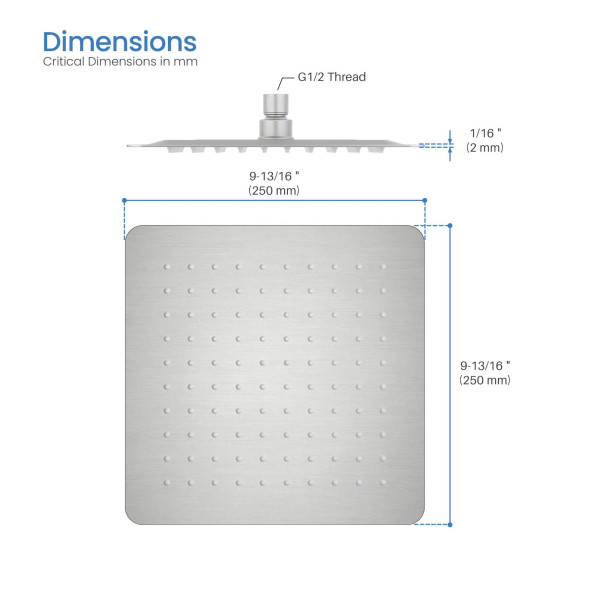 KIBI SH1003BN Cube 10" Metal Ultra Thin Profile Rain Shower Head 1.75 GPM