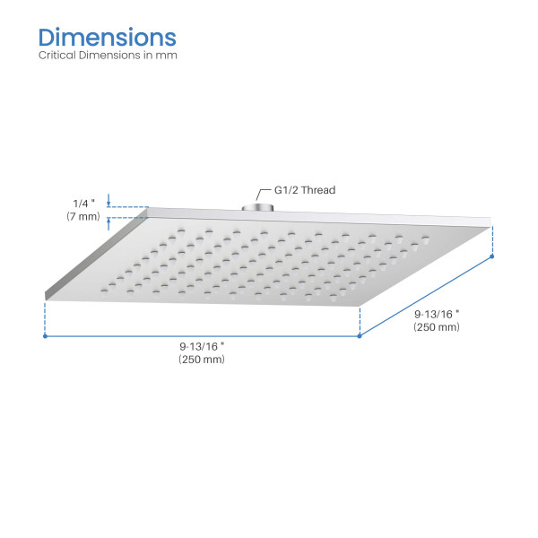 KIBI SH1004BN Cube 10" Metal Thin Profile Rain Shower Head 1.75 GPM