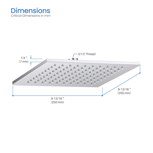KIBI SH1004CH Cube 10" Metal Thin Profile Rain Shower Head 1.75 GPM