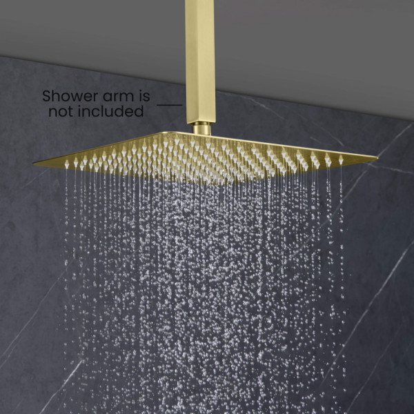 KIBI SH1202BG Cube 12" Metal Ultra Thin Profile Rain Shower Head 1.75 GPM