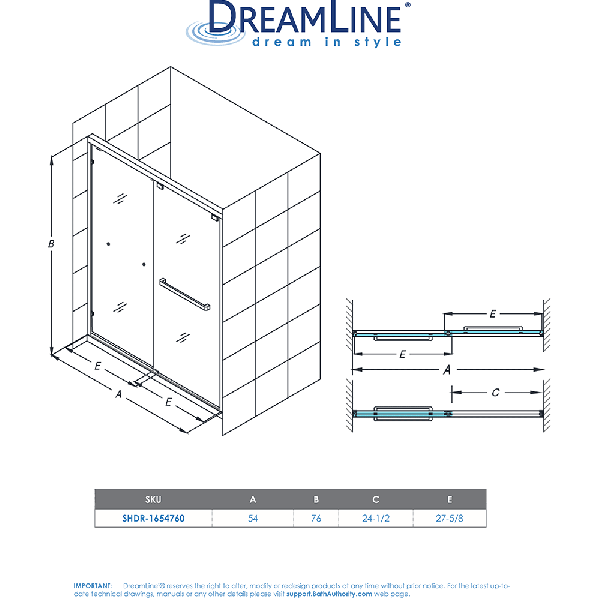 DreamLine SHDR-1654760 Encore 50 - 54 in. W Bypass Sliding Shower Door in Chrome