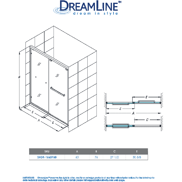 DreamLine SHDR-1660760 Encore 56 - 60 in. W Bypass Sliding Shower Door in Chrome