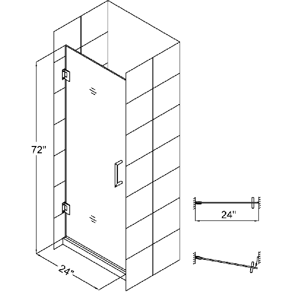 DreamLine SHDR-20247210F Unidoor 24 x 72" Frameless Clear Glass Shower Door