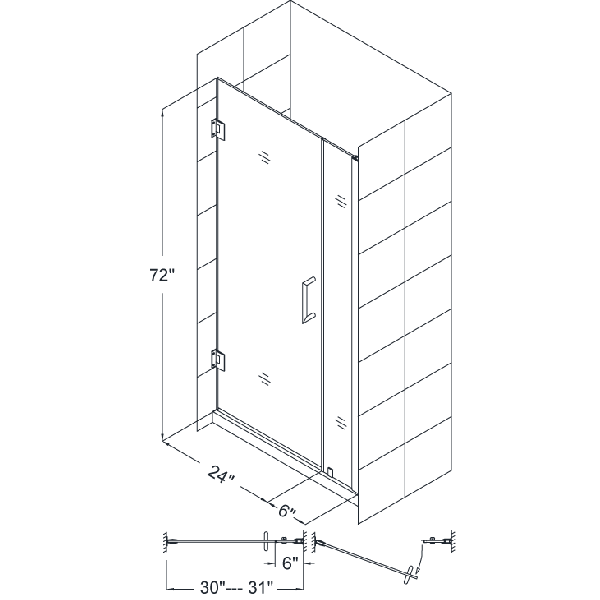 DreamLine SHDR-20307210 Unidoor Frameless 30-31" Adjustable Shower Door