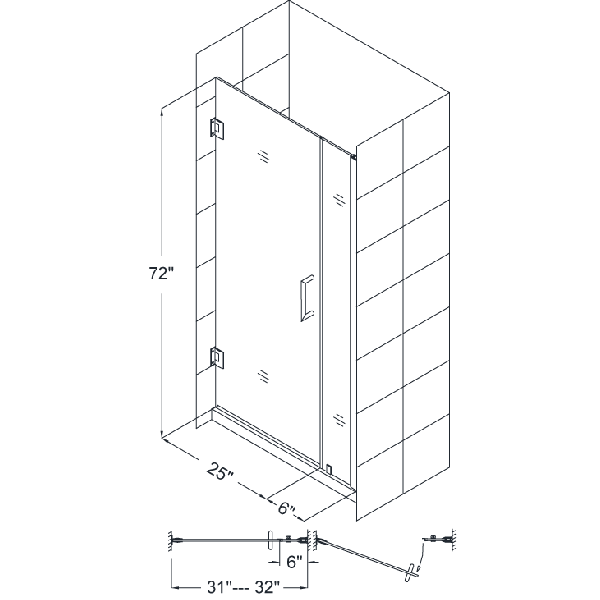 DreamLine SHDR-20317210 Unidoor Frameless 31-32" Adjustable Shower Door