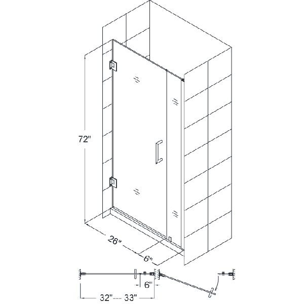 DreamLine SHDR-20327210 Unidoor Frameless 32-33" Adjustable Shower Door