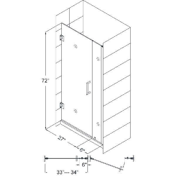 DreamLine SHDR-20337210 Unidoor Frameless 33-34" Adjustable Shower Door