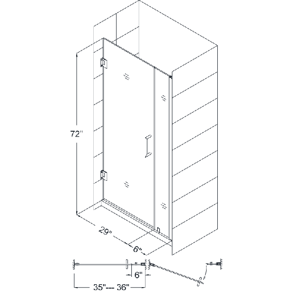 DreamLine SHDR-20357210 Unidoor Frameless 35-36" Adjustable Shower Door