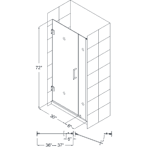 DreamLine SHDR-20367210 Unidoor Frameless 36-37" Adjustable Shower Door