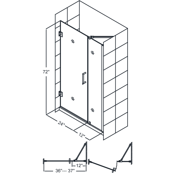 DreamLine SHDR-20367210C Unidoor Frameless 36-37" Adjustable Shower Door