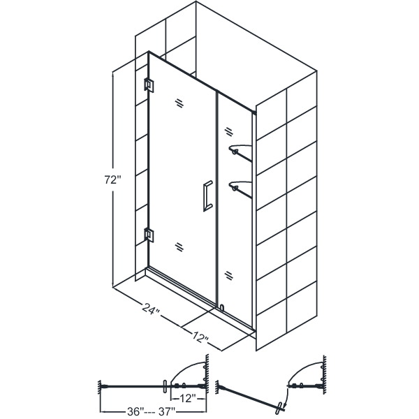 DreamLine SHDR-20367210CS Unidoor Frameless 36-37" Shower Door W/ Shelves