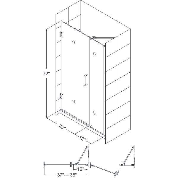 DreamLine SHDR-20377210 Unidoor Frameless 37-38" Adjustable Shower Door