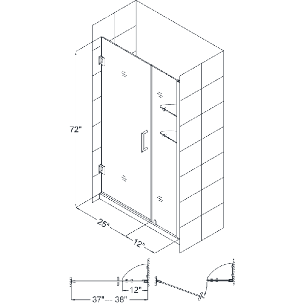 DreamLine SHDR-20377210S Unidoor Frameless 37-38" Shower Door W/ Shelves