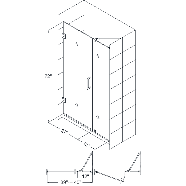 DreamLine SHDR-20397210 Unidoor Frameless 39-40" Adjustable Shower Door