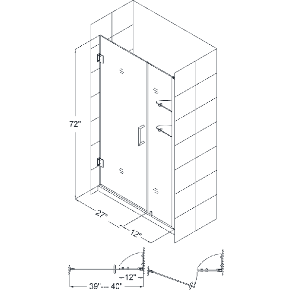 DreamLine SHDR-20397210S Unidoor Frameless 39-40" Shower Door W/ Shelves