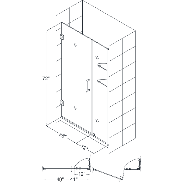 DreamLine SHDR-20407210S Unidoor Frameless 40-41" Shower Door W/ Shelves