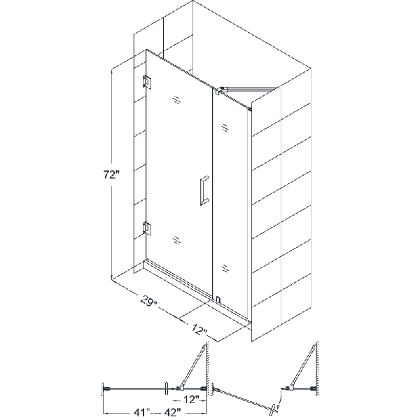 DreamLine SHDR-20417210 Unidoor Frameless 41-42" Adjustable Shower Door