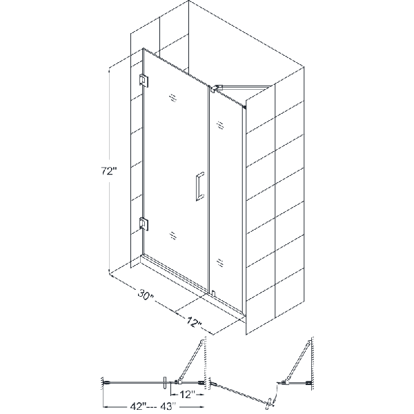 DreamLine SHDR-20427210 Unidoor Frameless 42-43" Adjustable Shower Door