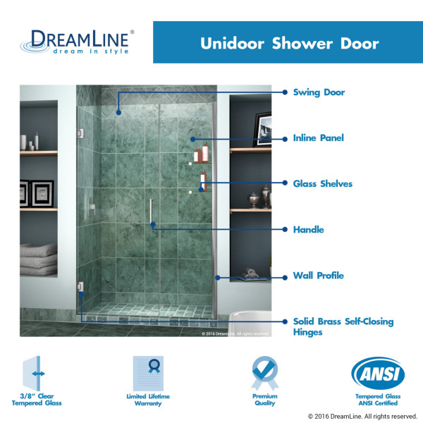 DreamLine SHDR-20427210CS Unidoor Frameless 42-43" Shower Door W/ Shelves