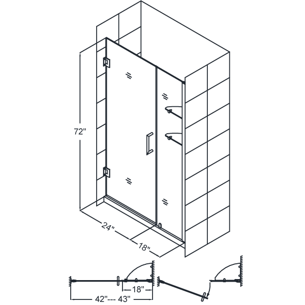 DreamLine SHDR-20427210CS Unidoor Frameless 42-43" Shower Door W/ Shelves