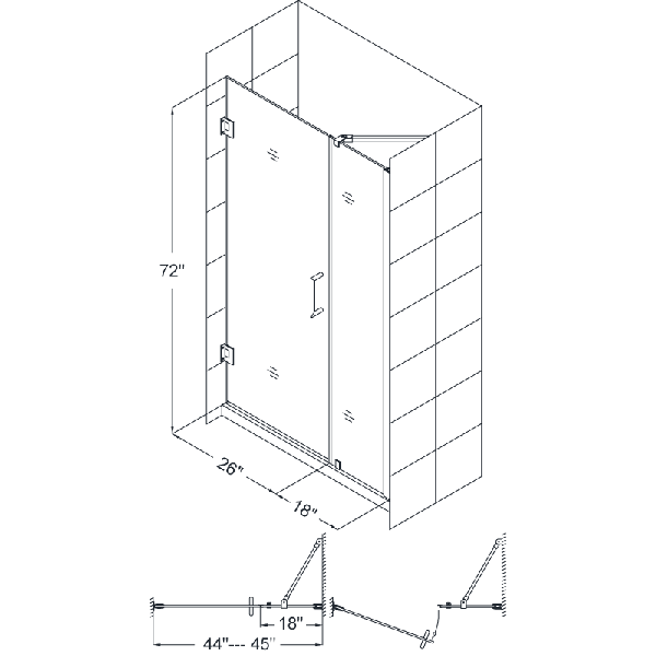 DreamLine SHDR-20437210 Unidoor Frameless 43-44" Adjustable Shower Door