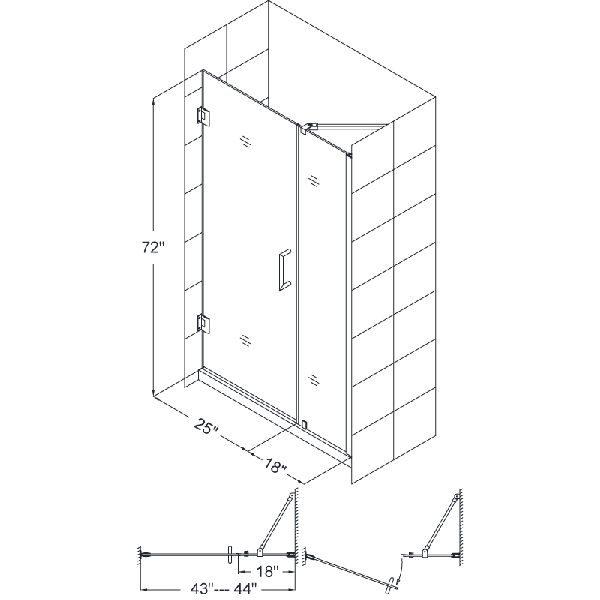 DreamLine SHDR-20437210S Unidoor Frameless 43-44" Shower Door W/ Shelves