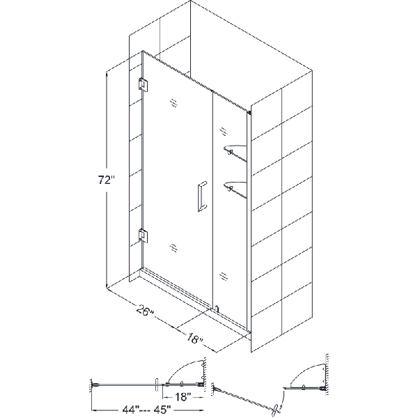 DreamLine SHDR-20447210S Unidoor Frameless 44-45" Shower Door W/ Shelves
