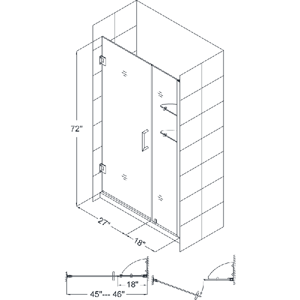 DreamLine SHDR-20457210S Unidoor Frameless 45-46" Shower Door W/ Shelves