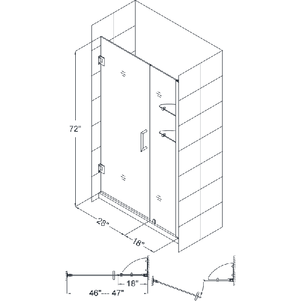 DreamLine SHDR-20467210S Unidoor Frameless 46-47" Shower Door W/ Shelves